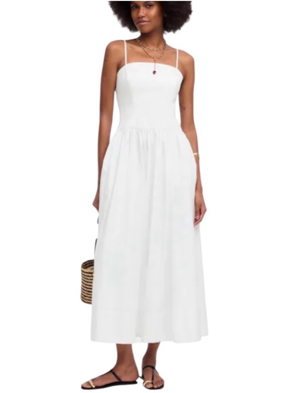 NEW MADEWELL Poplin Seamed Maxi‎ Dress Sleeveless with back cutout white Size 12